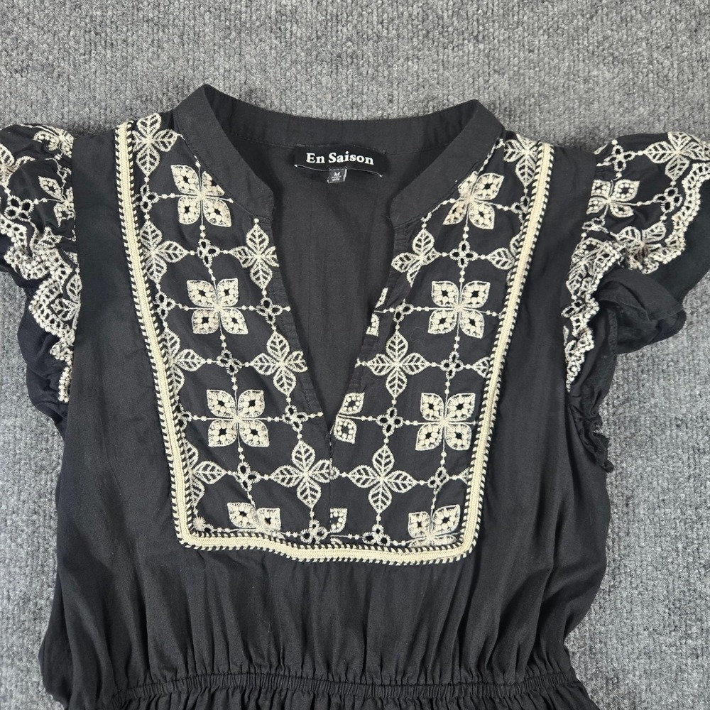 En Saison Dress Women Medium Black  Eyelet Embroidered Cotton Mini - Picture 3 of 9